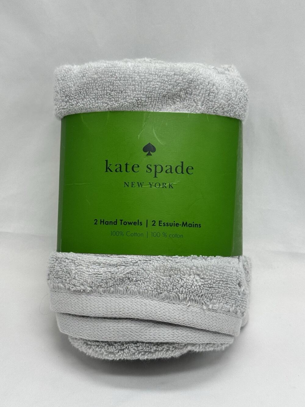 Kate Spade New York Hand Towel Set Light Gray Cotton Set Of 2 NWT Classic Luxe